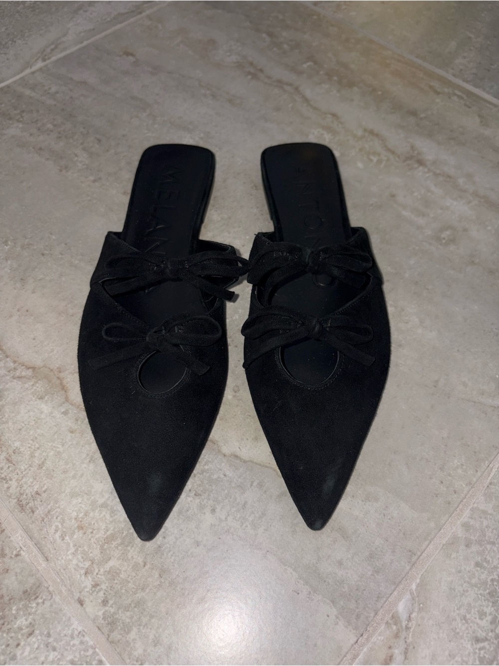 Antonio Melani Nola Black Suede Pointed Toe Bow Dress Mules